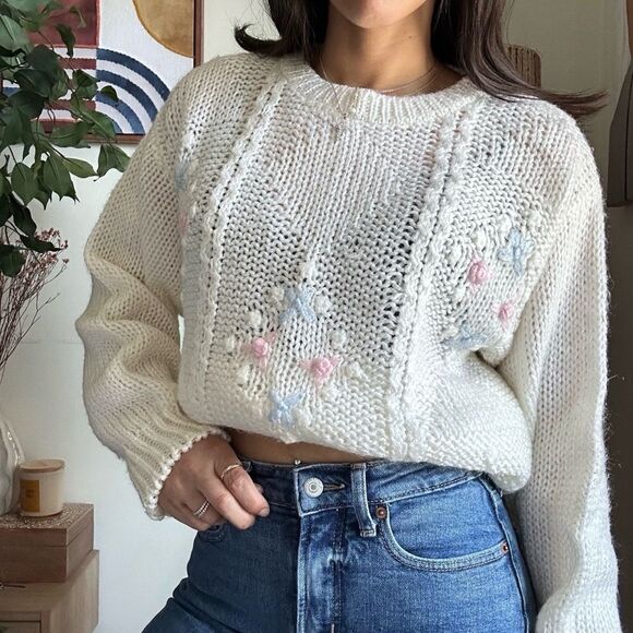 Vintage 80s Collectible coquette knit floral knit Sweater by jeff Laurent - Picture 1 of 11